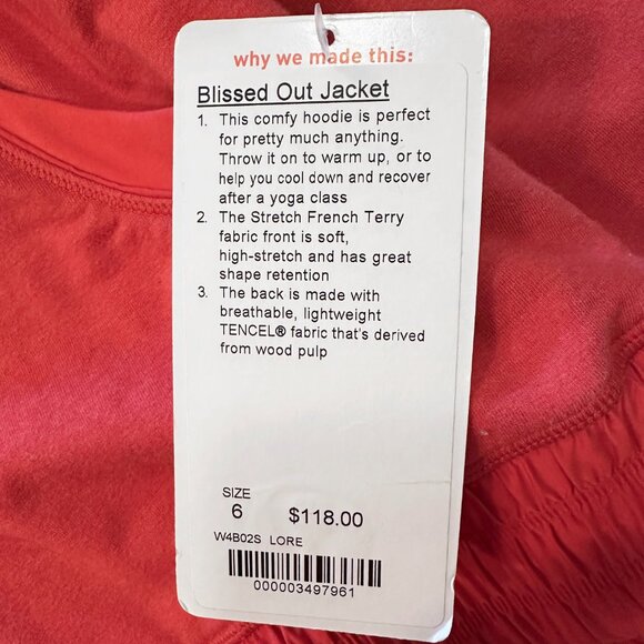 Lululemon Blissed Out Jacket Womens Size 6 Love Red Full Zip Yoga - Picture 10 of 10